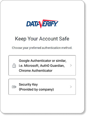 Choose auth method screen